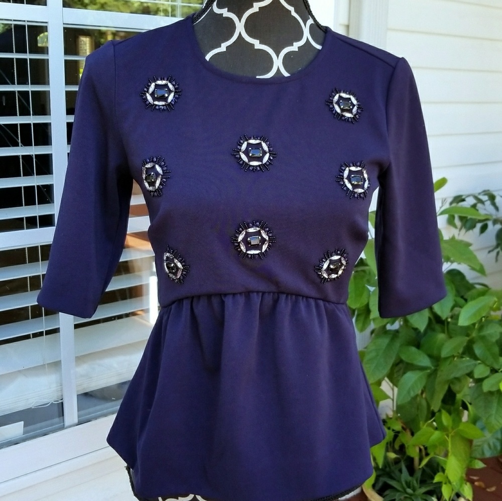 ANN TAYLOR BLUE PEPLUM Top Sz Xs
